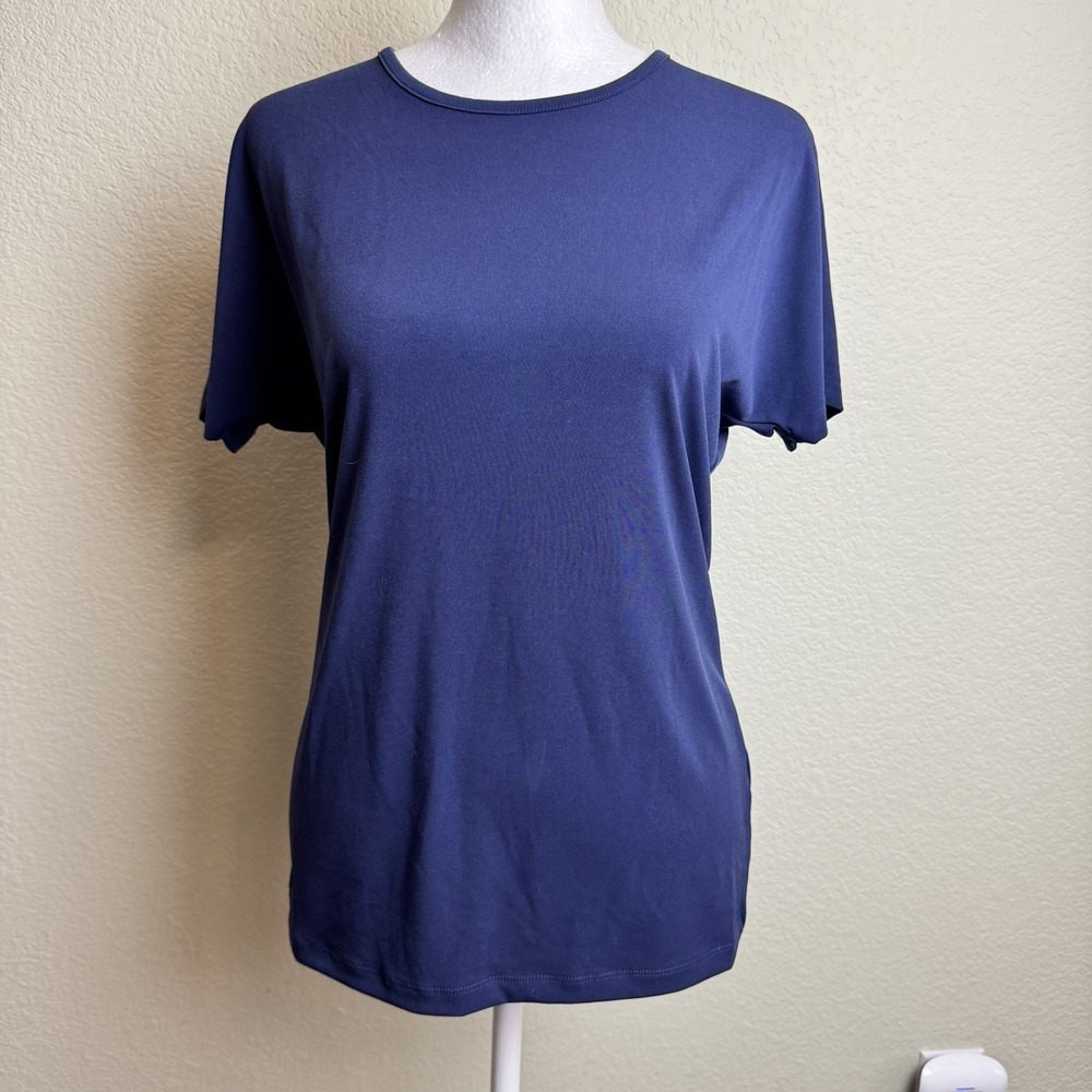 Iman Global Chic Women's Top T-Shirt NWT Navy Size XS Short Sleeve Slinky